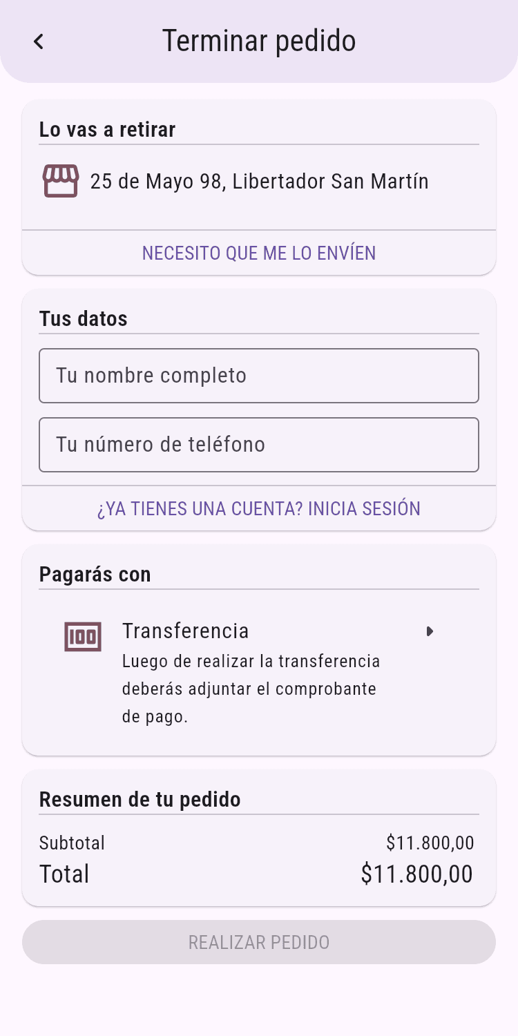 Finalizar un pedido en Cercanni